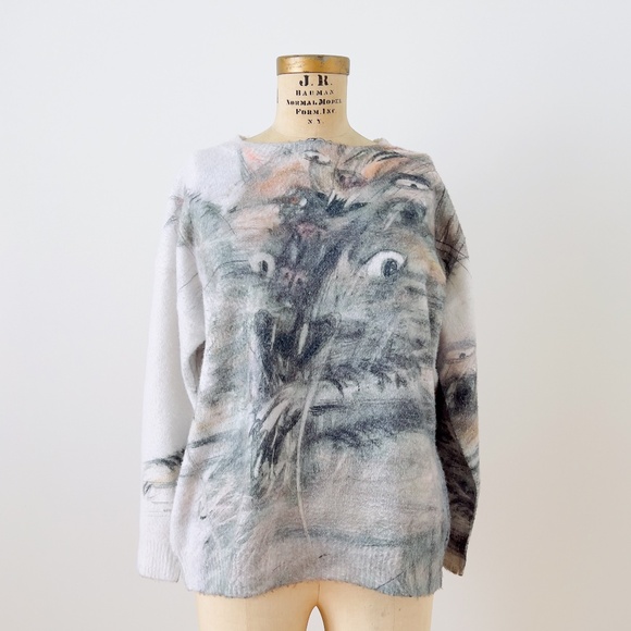 Cat Sweater All Over Print Kitty Cat Loose Pullover Sweater Large - Picture 4 of 10